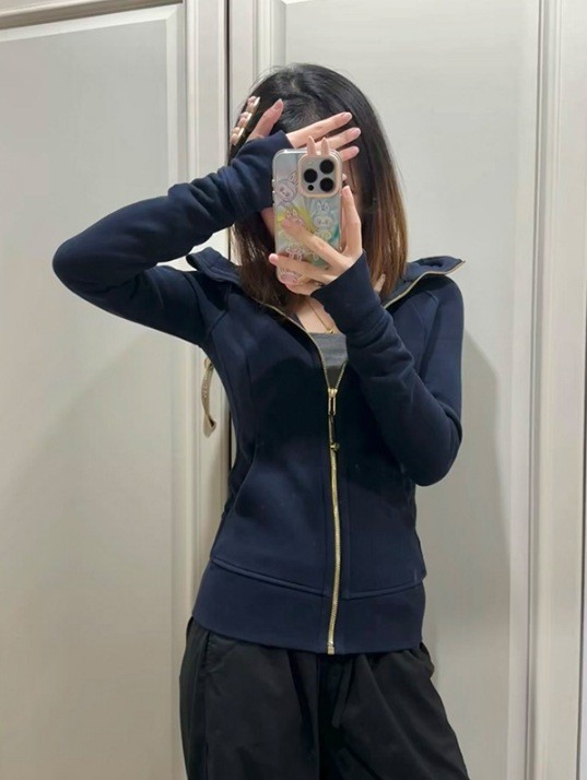 Gold zipper navy blue [spring/autumn regular fit] [waist-cinching & slimming]