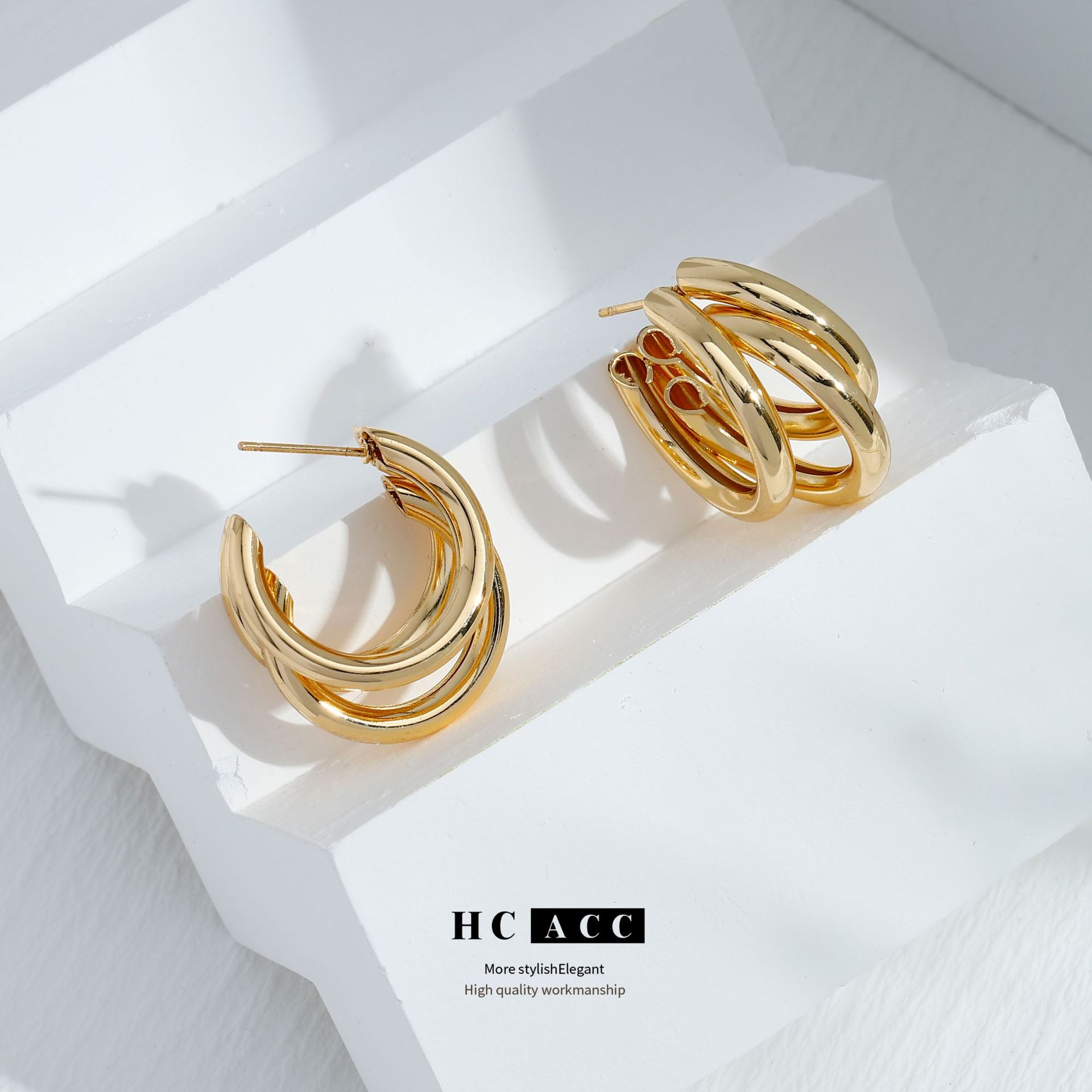 vintage-metal-earrings-three-layer-small-round-tube-niche-design-sense-c--shape-womens-high-sense-fashion-commuter-ear-jewelry