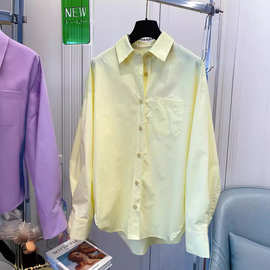 韩国东大门设计感宽松休闲淡紫色衬衫女长袖早春纯棉衬衣2024新款