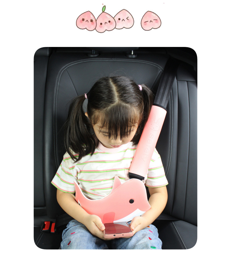 Cross-Border Kidsren's Special Car Seat Belt Adjustment Holder Pu Soft Leather Anti-Stranglehold Shoulder Pads Cute Dolphin Belly Protector