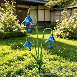 跨境独立站户外三重蓝玲花金属庭院装饰生锈风铃草地插现货花园摆