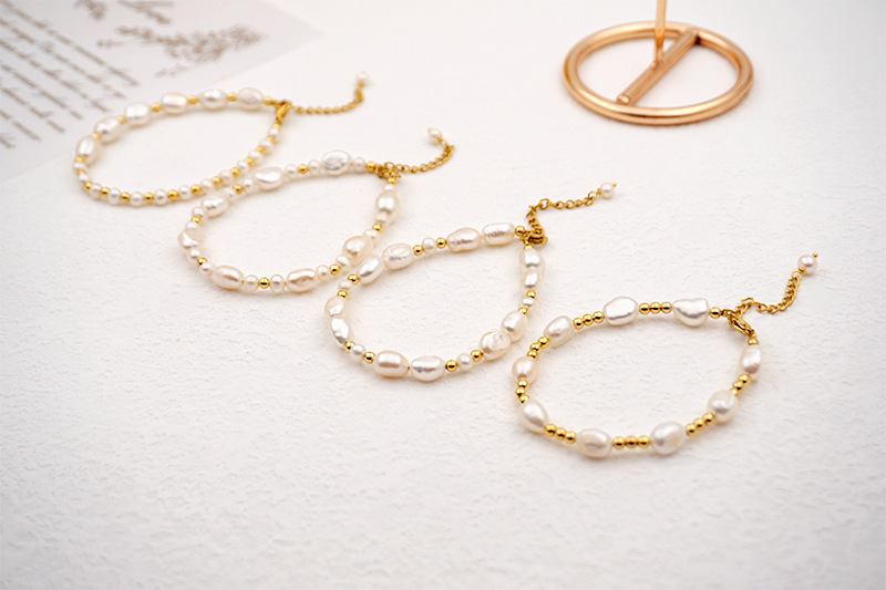 Fashion Round Pearl Titanium Steel Beaded Bracelets 1 Piece