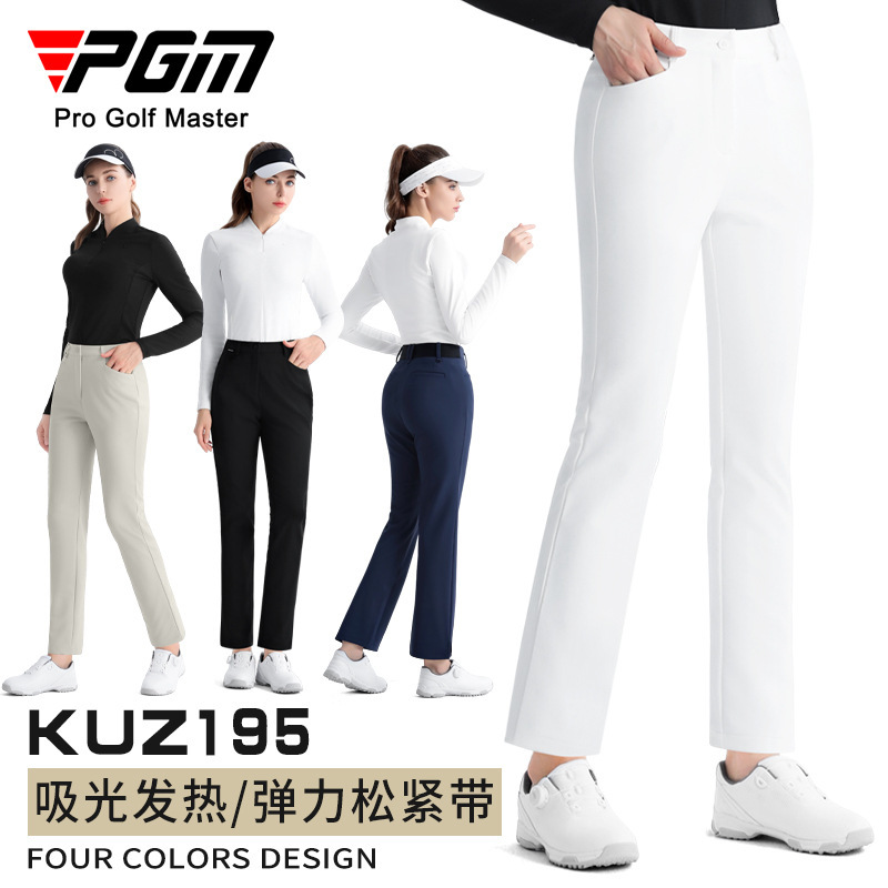 PGM Golf Clothing Women's Trousers High Waist Straight Tube Light Absorbing Heating Warm Pants Elastic Slim Sports