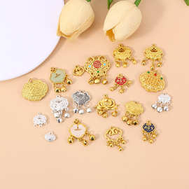 古法沙金保色平安锁吊坠长命锁如意锁镂空铃铛流苏步摇diy配饰