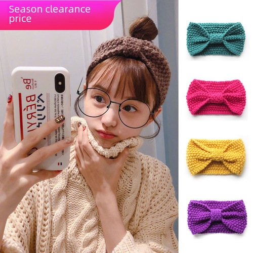 Korean Simple Candy Color Knitted Hair Band with Knots and Bowknot, Girls' Fashionable Face-Washing Hair Accessories