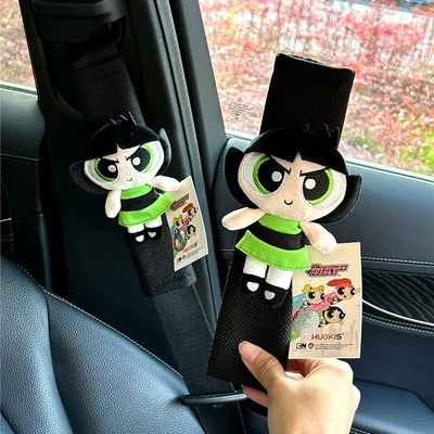 All Seasons, Cute Powerpuff Girls – Seat belt shoulder pad - green-little-policewoman-pair-of-black-ice-silk-shoulder-pads