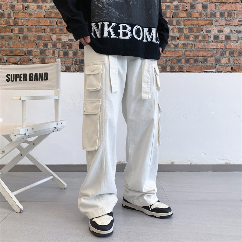 ins Japanese Style Retro Cargo Pants Men's Trendy Brand Loose Straight Multi-Pocket Autumn and Winter Trendy Casual Trousers ins Japanese Style Retro Cargo Pants Men's Trendy Brand Loose Straight Multi-Pocket Autumn and Winter Trendy Casual Trousers