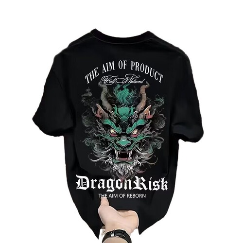 Summer Heavyweight Pure Cotton Short Sleeve T-Shirt for Men, Trendy Brand, Ins Inspired Loose Casual Crew Neck Printed Top, Hong Kong Style Fashion Half Sleeve T-Shirt