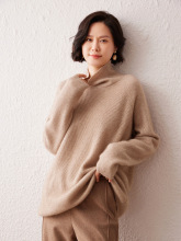 秋冬高领山羊绒衫女宽松大码显瘦羊毛打底加厚针织中长款红色毛衣