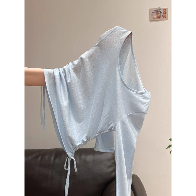 Sun Protection Blouse, Beautiful Pleated Drawstring T-Shirt, New Summer Slimming Look Design, Loose Long-Sleeved Waist-Cinching Thin Top Sun Protection Blouse, Beautiful Pleated Drawstring T-Shirt, New Summer Slimming Look Design, Loose Long-Sleeved Waist-Cinching Thin Top