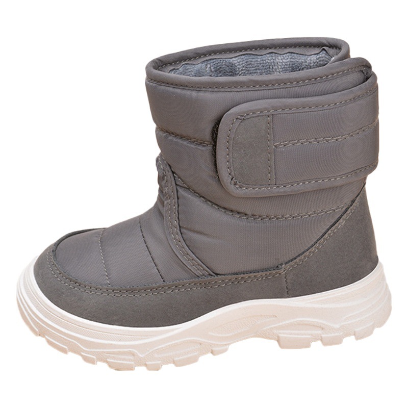 Botas de nieve cálidas para niños de invierno de comercio exterior, zapatos de algodón de suela suave con Velcro ancho de estilo coreano, botas de algodón negras con forro polar para bebé