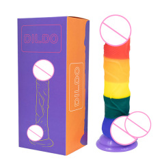 果凍硅膠彩色彩虹陽具液態多層色彩透明水晶仿真陽具成人用外貿