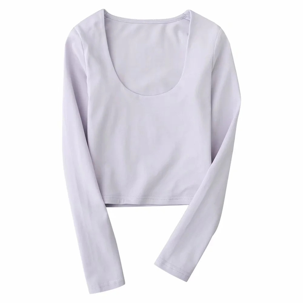 Double-layer U-neck long-sleeved bottoming shirt NSHS29384