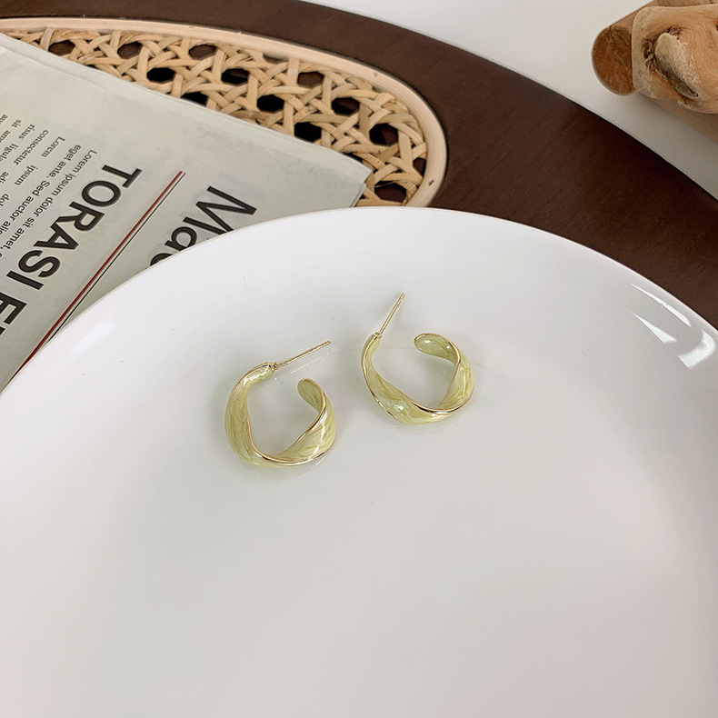 Elegant Geometric Alloy Enamel Ear Studs