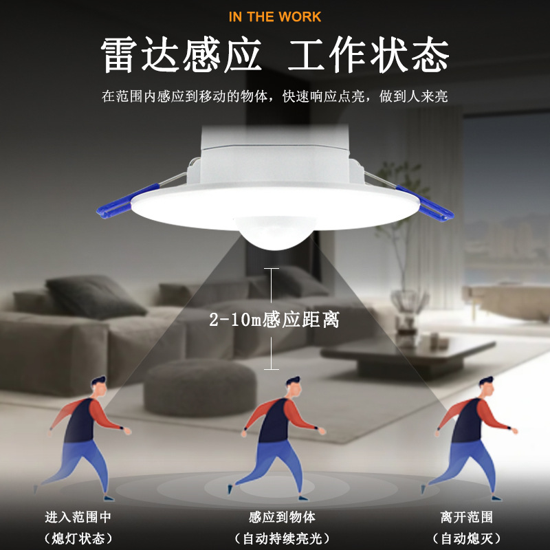220V 360°微波雷达感应开关楼梯过道LED灯具嵌入式微波感应开关