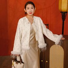 原创2025新款国风秋冬女装时髦时尚小香风法式修身毛边加棉外套