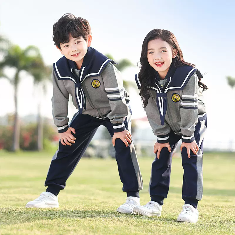 定制幼儿园园服英伦风灰色运动服  儿童班服学院风小学生校服批发