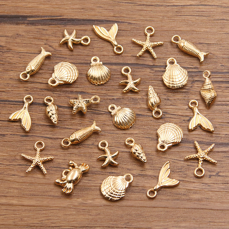 10 Kc Gold DIY Alloy Jewelry Accessories Marine Life Charm Starfish Shell Conch Crab Fish Pendant 10 Kc Gold DIY Alloy Jewelry Accessories Marine Life Charm Starfish Shell Conch Crab Fish Pendant