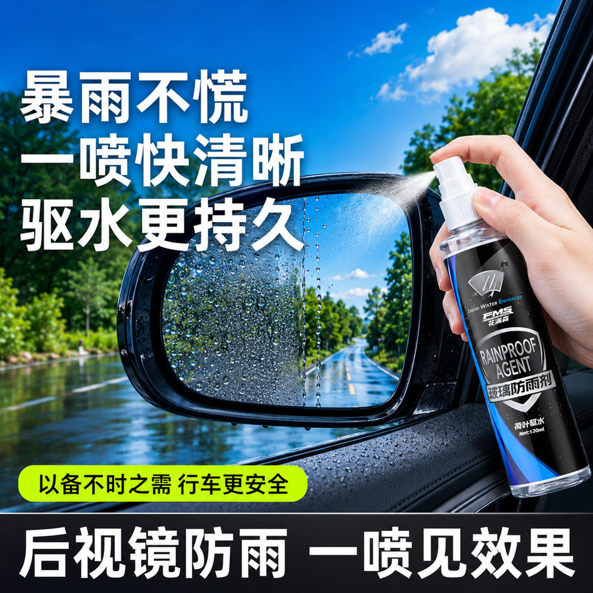 Rearview mirror anti-rain spray, rainproof film for rainy days, waterproof and water-repellent car glass anti-fog agent