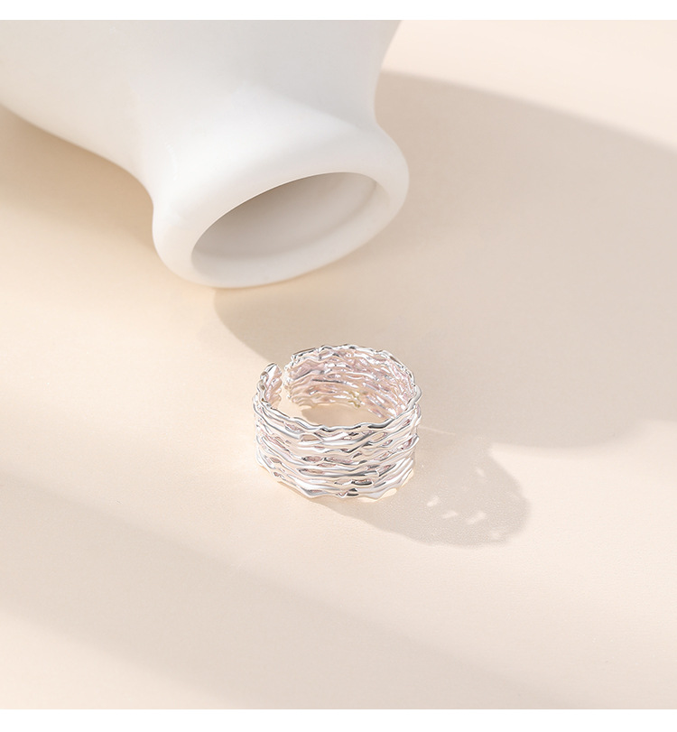 Geometric Pattern White Gold Plated 925 Sterling Silver No Inlaid Geometric Adjustable Ring Open Rings