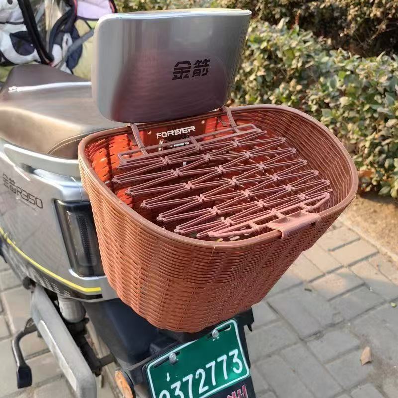 Electric Bike Rear-Mounted Rattan-Style Basket, Compatible with Yadea and Aima, Waterproof Storage Basket, Large Capacity, Sun-Resistant, No Drilling Required
