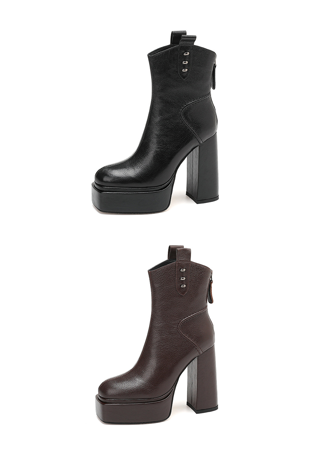 Boot nữ cổ thấp mũi vuông gót vuông cao 9 cm, đế platform, lót nhung ấm mùa thu đông — Lớp lót nhung đen chi tiết 23