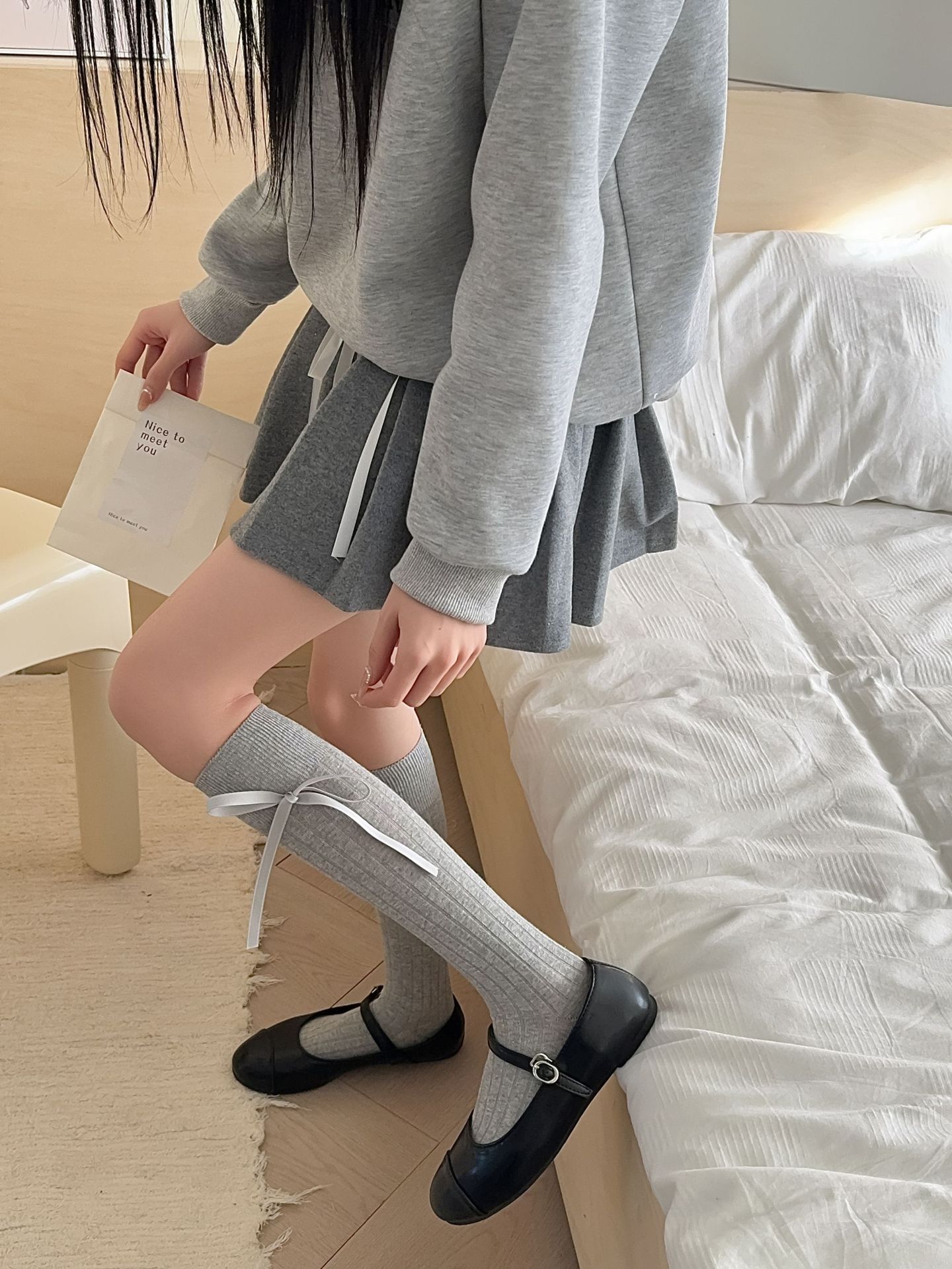 JK lange bein kinder handgemachte accessoires bogen und weiß einfache hohe rohr unabhängige verpackung waden socken kinder_voghion.com