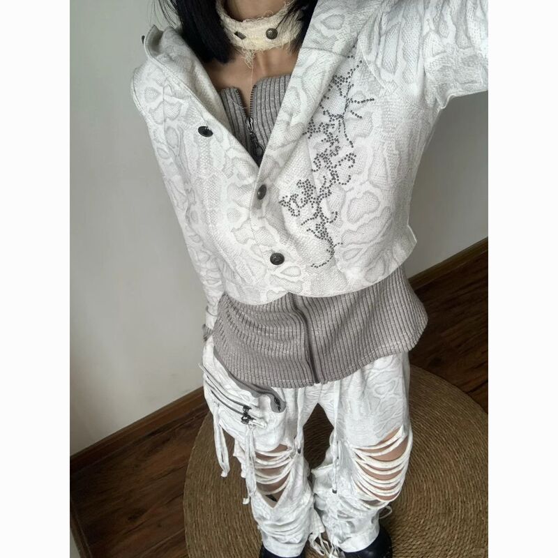 Unmun American Retro Subculture Splicing Knitted Hooded Sweatshirt Jacket for Women Autum Y2K Sexy Slim Short Style Unmun American Retro Subculture Splicing Knitted Hooded Sweatshirt Jacket for Women Autum Y2K Sexy Slim Short Style