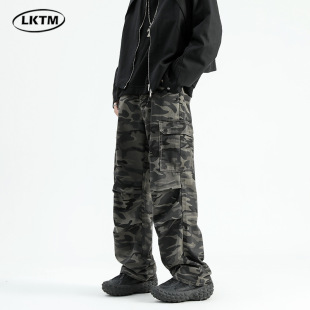 LKTM Men's# Summer New American Camouflage Overalls Men's Loose Fashion Brand Design Sense Paratrooper Denim Pants