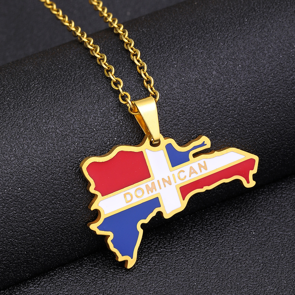 Collana con ciondolo in acciaio al titanio con mappa dominicana per uomo e donna, collana di coppia in acciaio inossidabile, accessori di tendenza_voghion.com