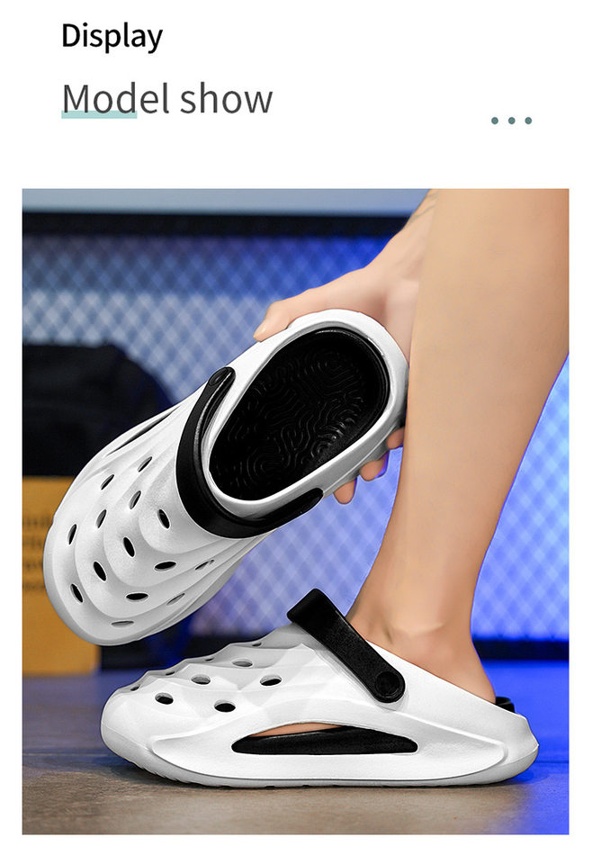 Dép sandal nam bít mũi đế dày kiểu lỗ thoáng khí đi biển — Kaki, Màu trắng, Màu đen chi tiết 10