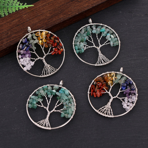 Cross-border natural gravel crystal tree of life pendant colorful wire wrapped money tree necklace diy jewelry accessories pendant