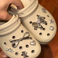 韓國ins蝴蝶結愛心電鍍愛心小熊洞洞鞋鞋花鞋鏈鞋面裝飾配件鞋扣