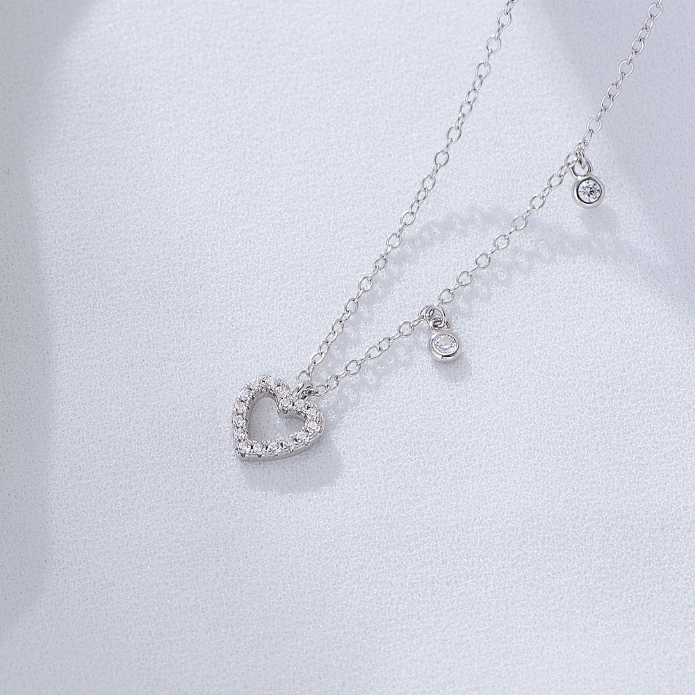 1 Piece Quantity Daily Occasion 925 Sterling Silver Zircon Inlay Heart Shape Pendant Necklace