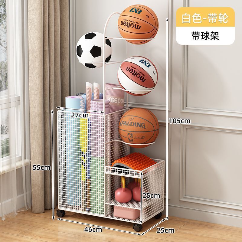 Rack de almacenamiento de baloncesto para equipos de gimnasio de deporte interior doméstico rack de almacenamiento de bádminton tipo mat de yoga cesta de almacenamiento con rueda