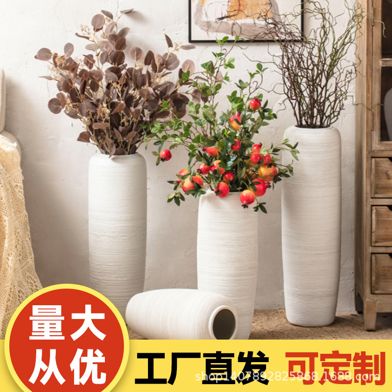 Nordic Style Floor-Standing Tabletop Japanese-Style Dried Flower Hydroponic Vase Ornament Ceramic Set Jingdezhen Flower Arrangement Handmade Ceramics