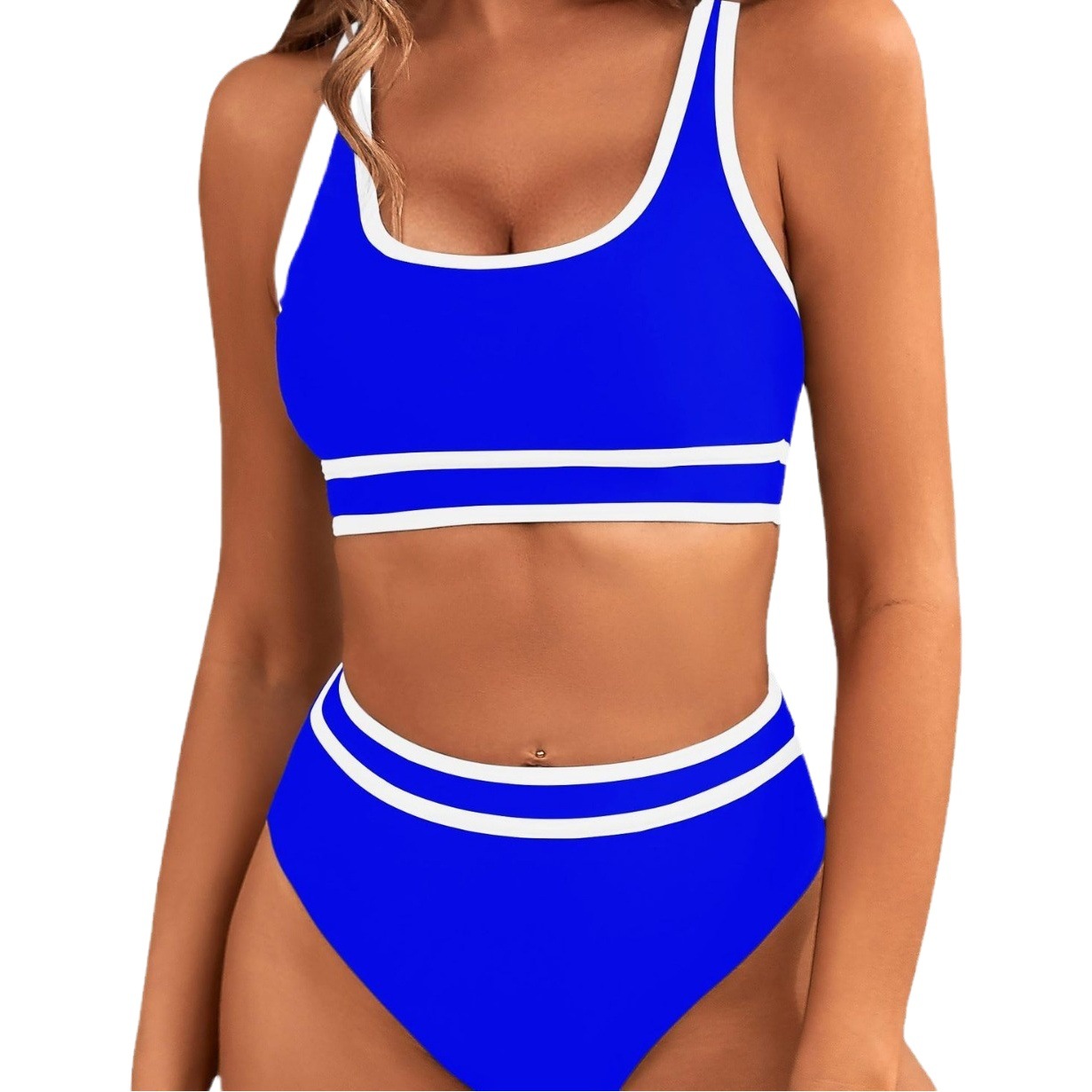 Traje de Baño Bikini de Dos Piezas de Poliéster, Color Sólido, Sin Soporte de Acero, para Natación