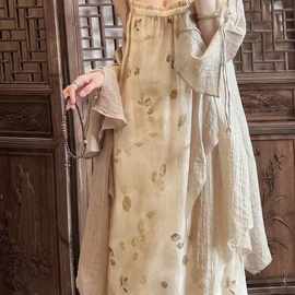 中式设计套装吊带连衣裙秋季开衫两件套国风禅意女装茶服田园简约