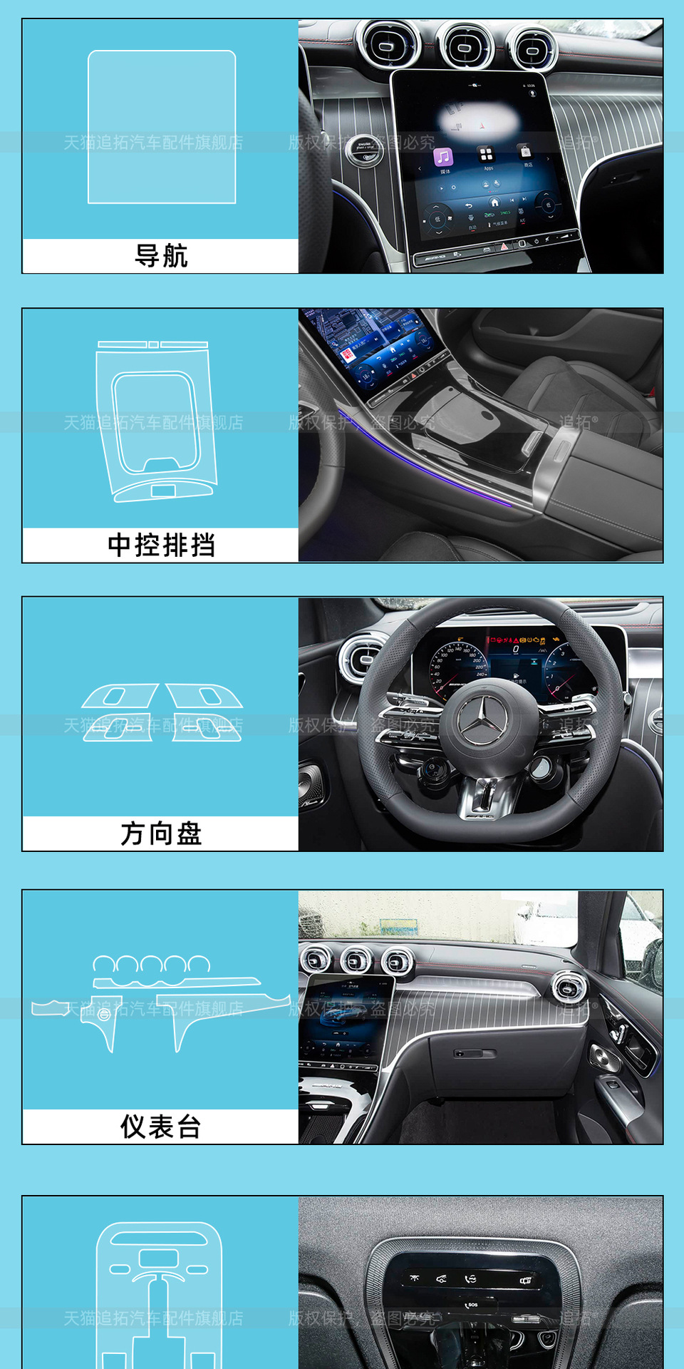 Suitable for 26 Mercedes-Benz Glc300L Interior Protection Film C-Class C260 Central Control Display Screen Tempered Film Accessories