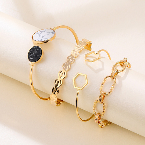 Korean version cross-border bracelet European and American creative retro marble geometric chain bracelet set of 4 pieces for women