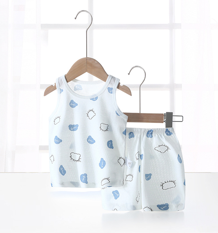 Bebé chaleco traje verano fino bebé algodón sin mangas homewear pantalones cortos niños y niñas pijamas desgaste del verano