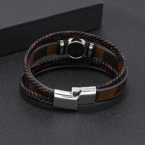 European and American Style Braided Leather Rope Bracelet Punk Multi-layer Men's Wristband Fashion Trend Tree of Life Personality Bracelet