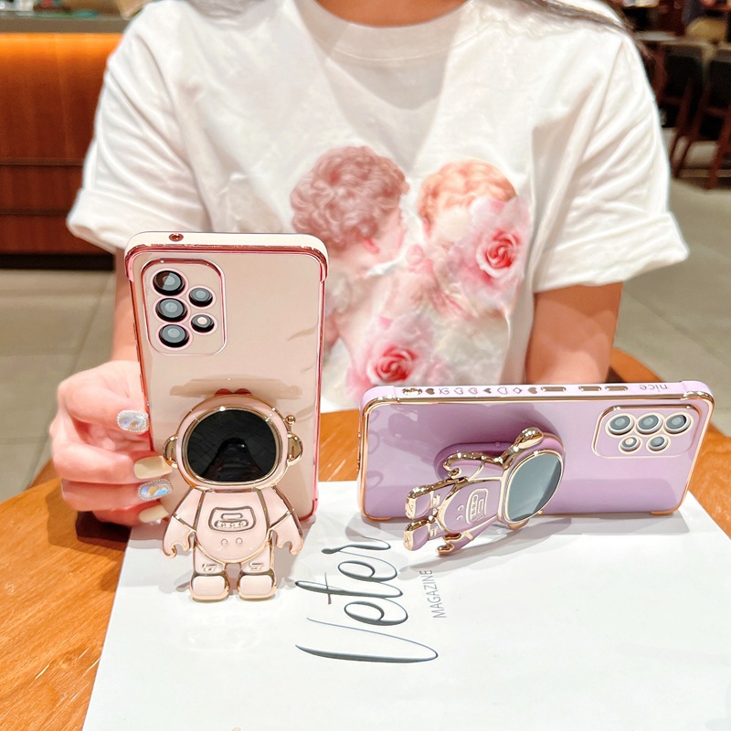 Electroplated Heart Phone Case For Samsung S26u With Astronaut Stand_voghion.com