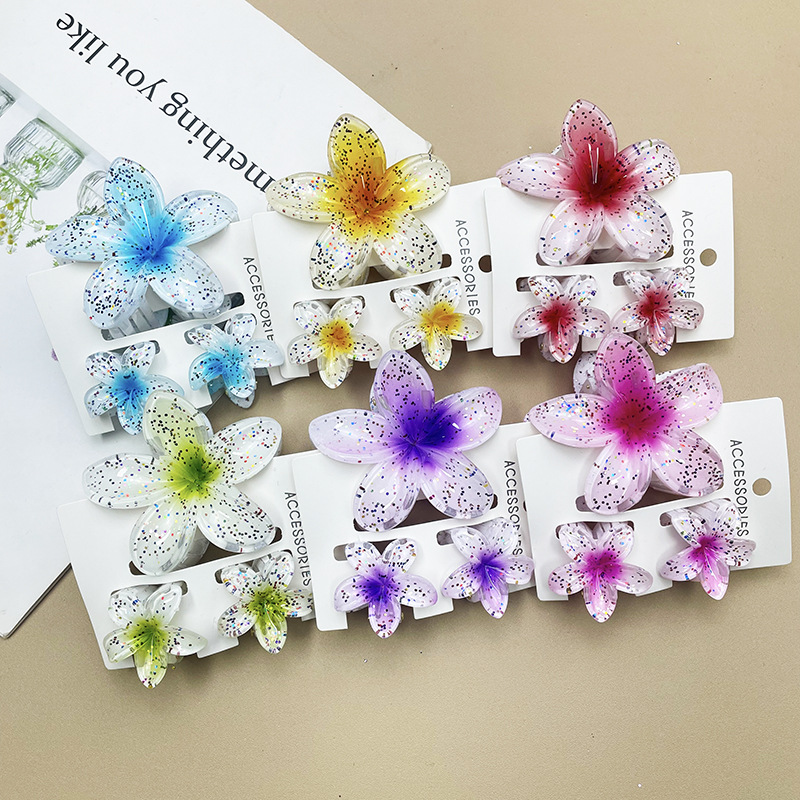 96g Weight Hair Claws Hair Accessories Type 1 Set Quantity Daily Occasion Plastic, Resin Material Plumeria Pattern All Seasons Season Women's Gender Stoving Varnish Design Cute Style Cute Women's Plumeria Plastic Resin Stoving Varnish Hair Claws 8
