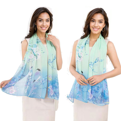 Silk Scarf for Women - Spring and Autumn Sun Protection Chiffon Printed Scarf - Long Beach Towel - Street Stall Scarf - Wholesale Gift