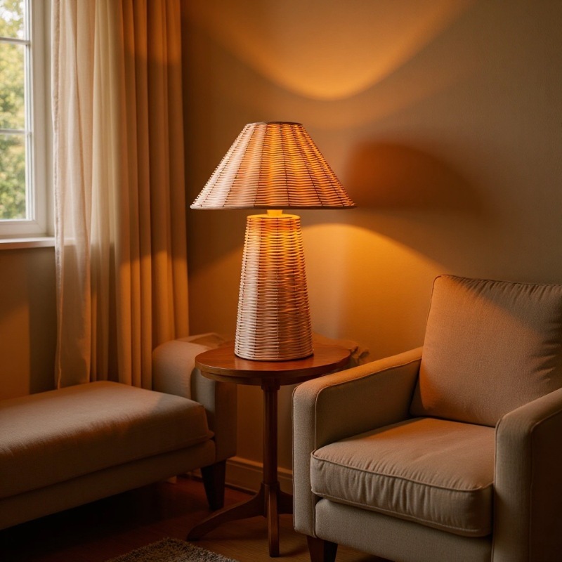 Lámpara de escritorio de caña de color natural led protector de ojos simple nórdico