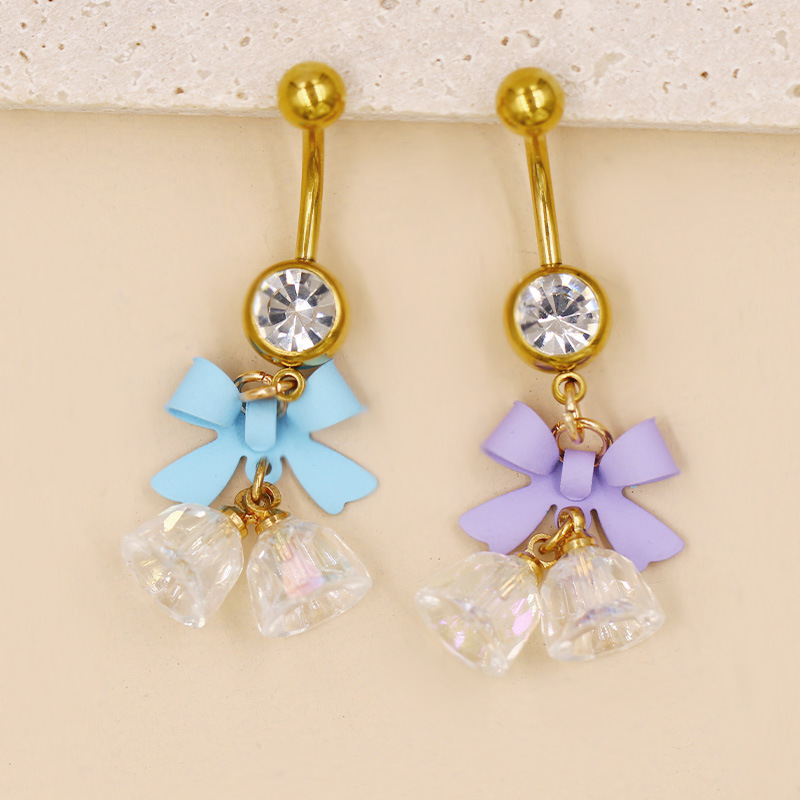 Belly Button Ring With Bow And Bell Pendant Piercing Jewellery_voghion.com