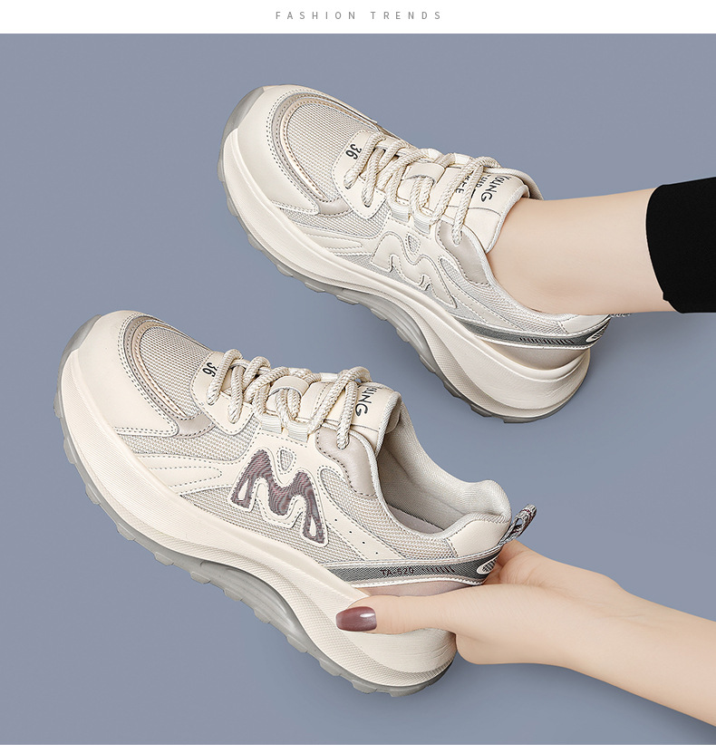 Giày sneaker nữ da thật kiểu waffle đế dày lưới thoáng khí mùa xuân hè 2026 — Trà sữa 7055, 7055 màu xám chi tiết 5