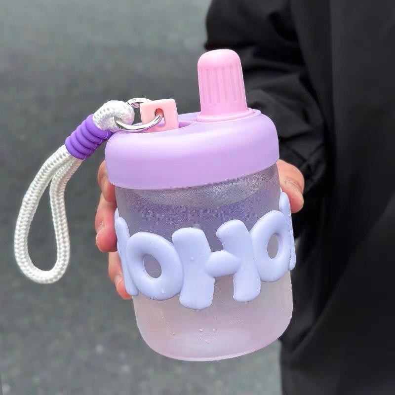 水杯女生高顏值新款2023玻璃杯夏季泡茶可愛帶提繩牛奶杯子