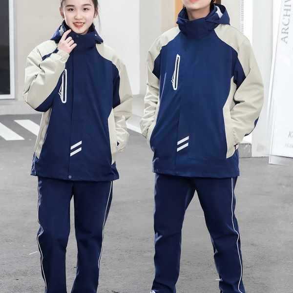 Spring and Autumn Junior High School Students Three-In-One Jacket School Uniform Suit Printable Logo Outdoor Group Mountaineering Suit Camping Jacket